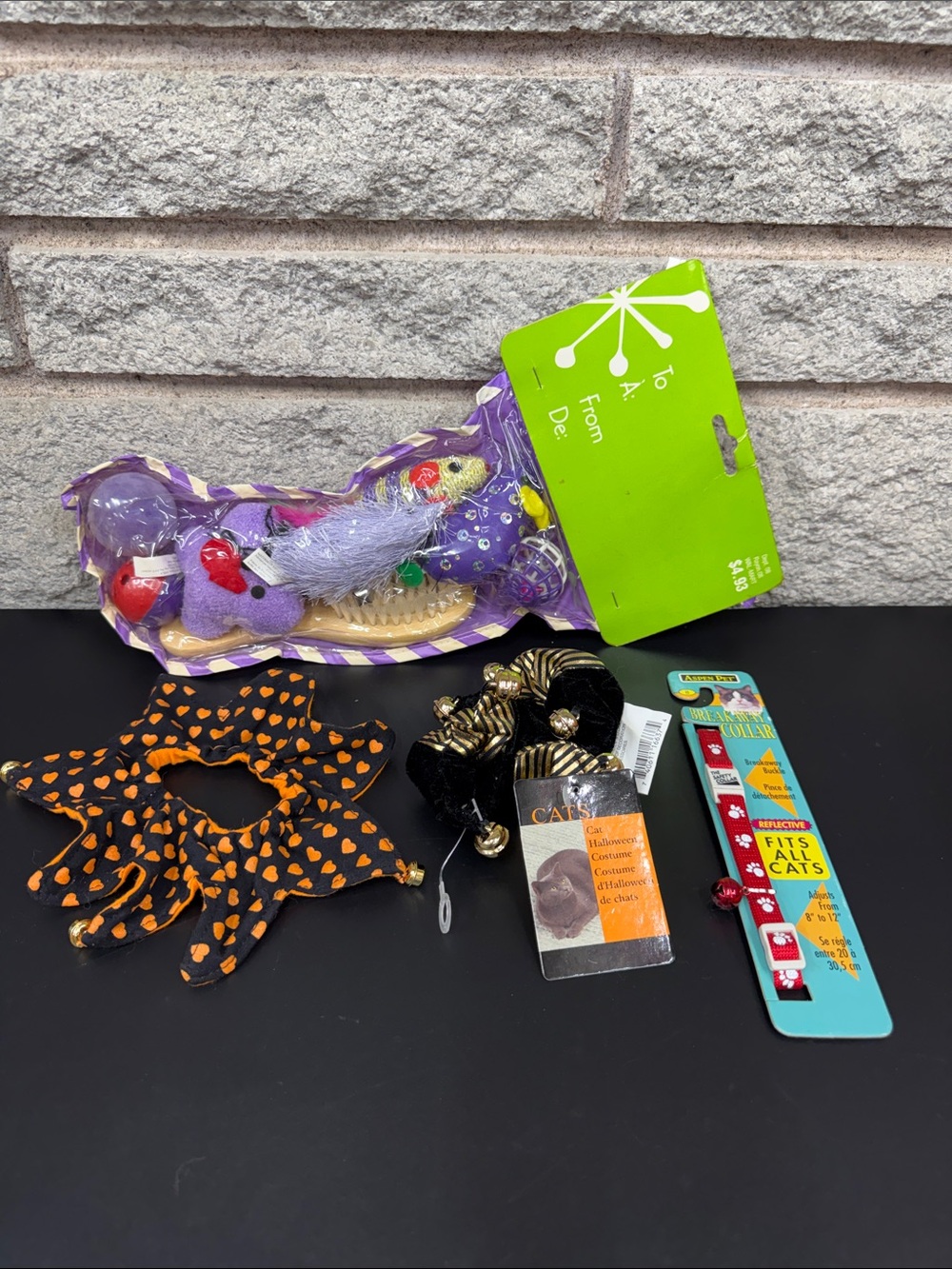 Halloween Cat Collar & Toy Set - Black, Orange, Purple, Gold